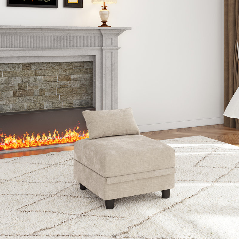 Repose-pieds carré avec rangement de 25,6 po de largeur, Chenille brun clair