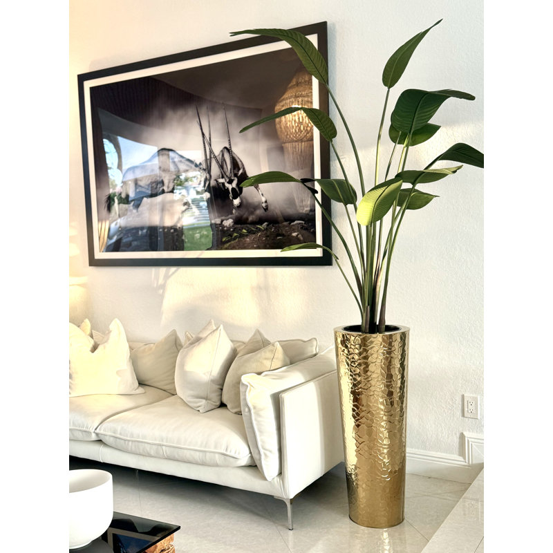 Faux Bird Of Paradise Tree in Metal Planter, Gold, 96" H x 40" W x 24" D