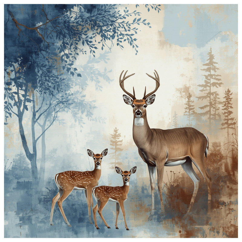 Tapisserie murale «Forest Deer Family» - Décoration murale cerf, 104in H x88 with 4 Grommets
