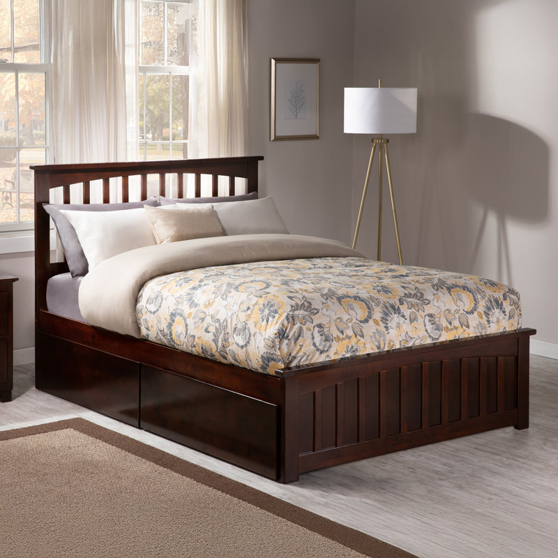 Brunelle Solid Wood Platform Bed with Matching Footboard and Storage Drawers , Walnut, Full