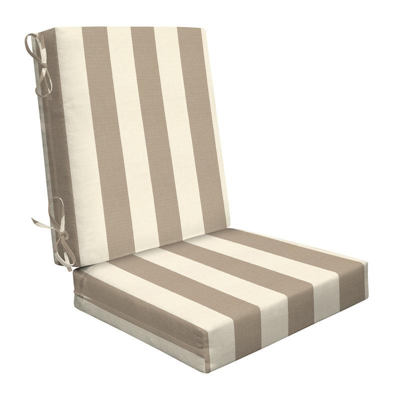 Cesur High Back Outdoor Chair Cushions, Weather-Resistant Supportive Patio Dining Chair Cushions, Camel Awning Stripe, 4"