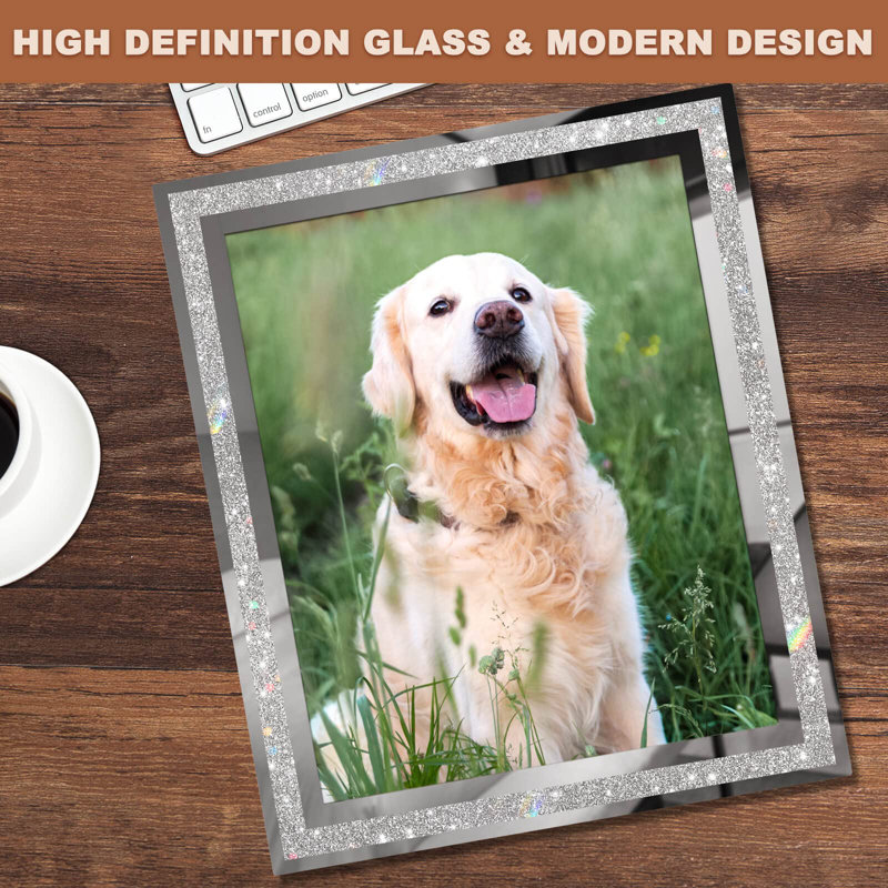 8X10 Picture Frames Set Of 2, Glitter Photo Frame For Tabletop, Silver Glass Picture Frame, Graduation Gifts For Her, Horizontally Or Vertically