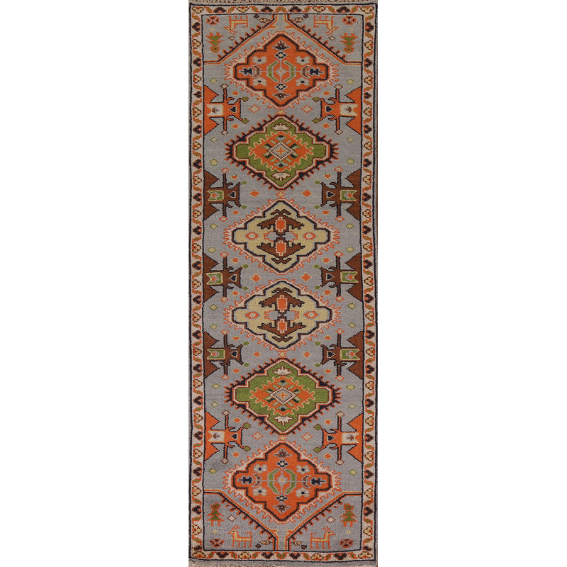 Tapis de couloir traditionnel bleu clair en laine 3 x 10