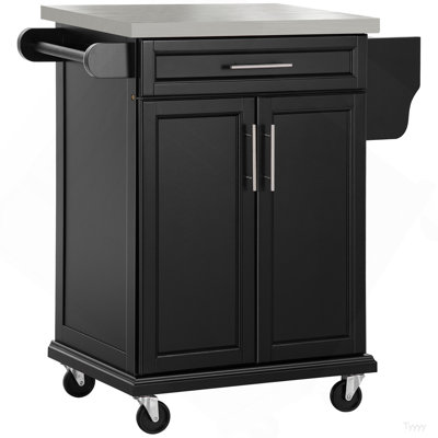 Kitchen Island On Wheels, Rolling Kitchen Cart With Stainless Steel Countertop, Drawer, Towel Rack And Spice Rack, Utility Storage Trolley