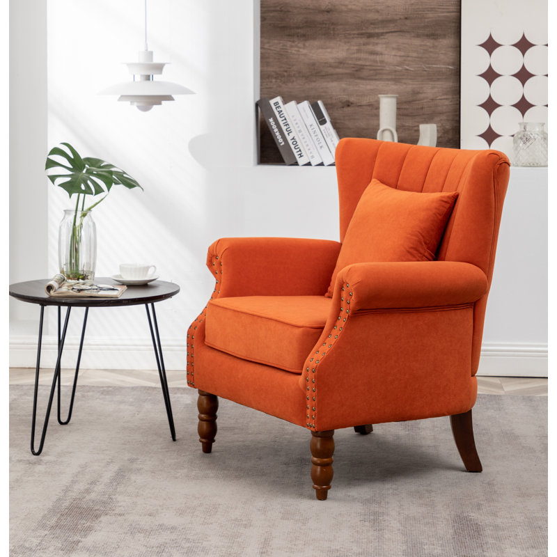Johnathan 29'' Wide Velvet Wingback Chair, Orange Velvet
