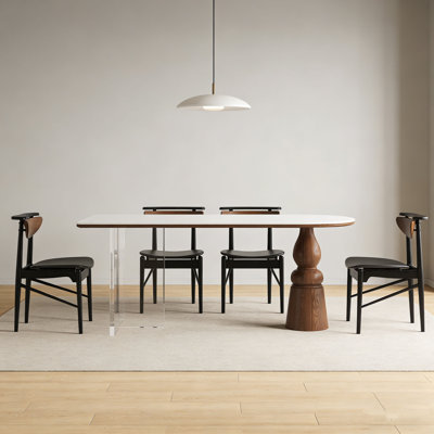 Mid-Century Acacia Wood & Rock Dining Table