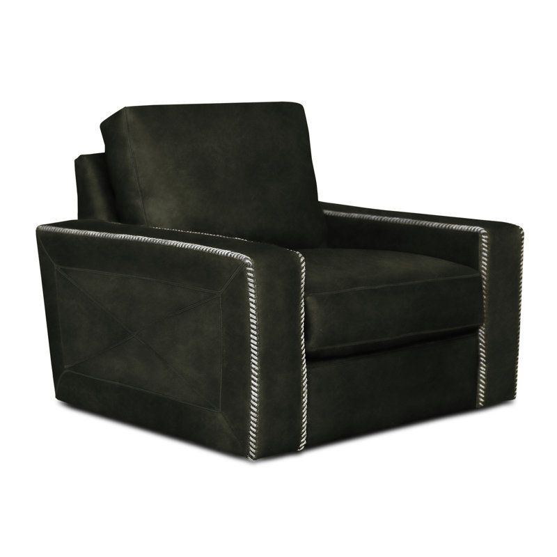 Uptown Cowboy Leather Swivel Club Chair, Midnight (Longhorn), Espresso