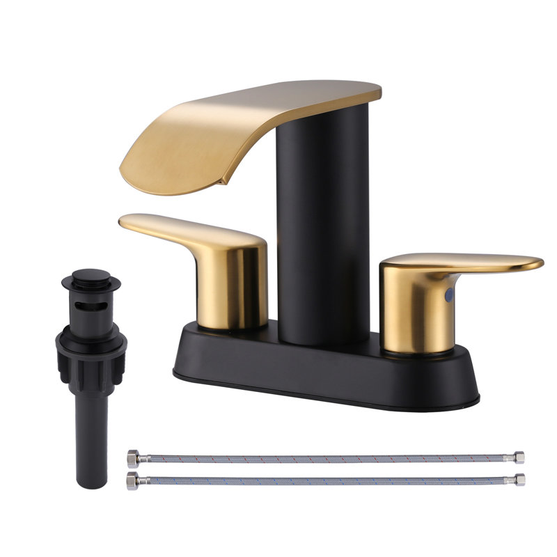 Robinet de lavabo de salle de bain à poignée double 4 pouces avec ensemble de bonde escamotable, Or / noir mat