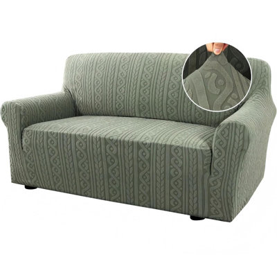 Stretch Couch Covers for Sofa Anti-Slip Slip Covers Slipcovers Washable Upgrade Thick Jacquard Fabric with Spiral Pattern(Sea Grass)