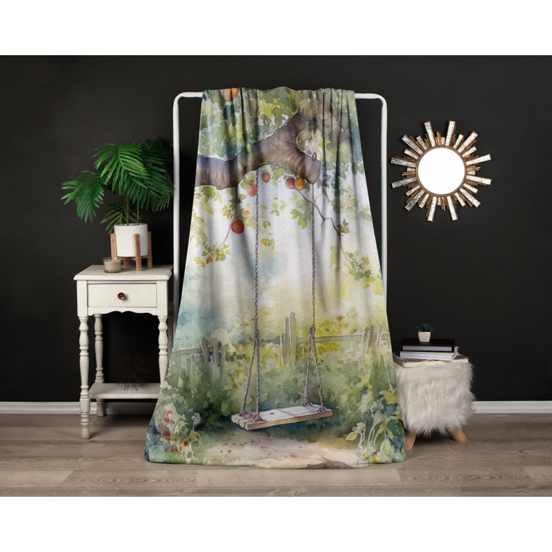 Throw Blanket, 51" W x 60" L, Abstract, Green/Orange/Blue
