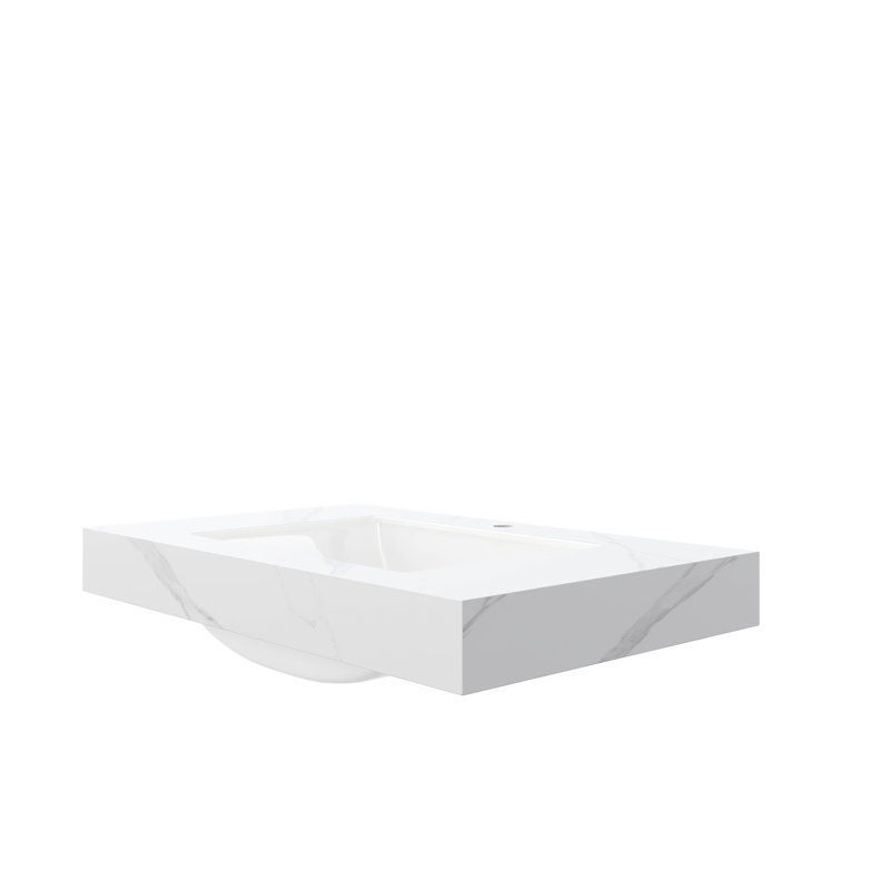 Sintered Stone Countertop and Undermount Ceramic Basin, Carrara White