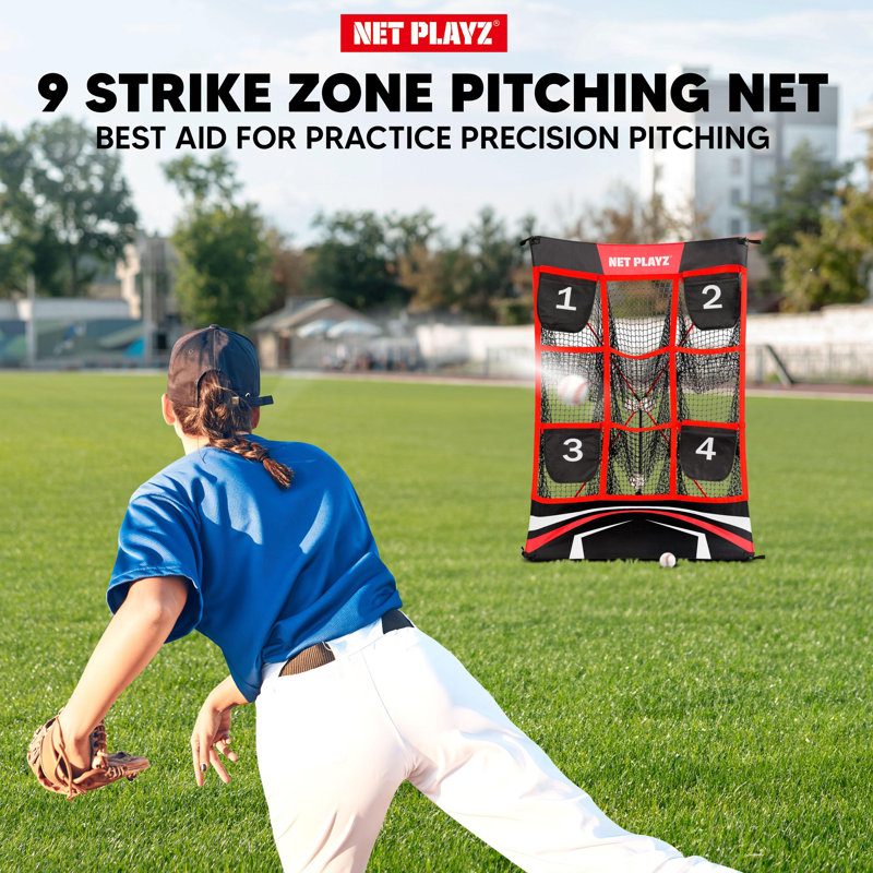 Net Playz Baseball Net Pitching Target Net, 9 Pocket Strike Zone, Pitcher Training Equipment