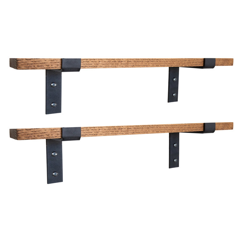 Teeanna 2 Piece Oak Bracket Shelf, 1" H x 12" W x 6" D, Honey