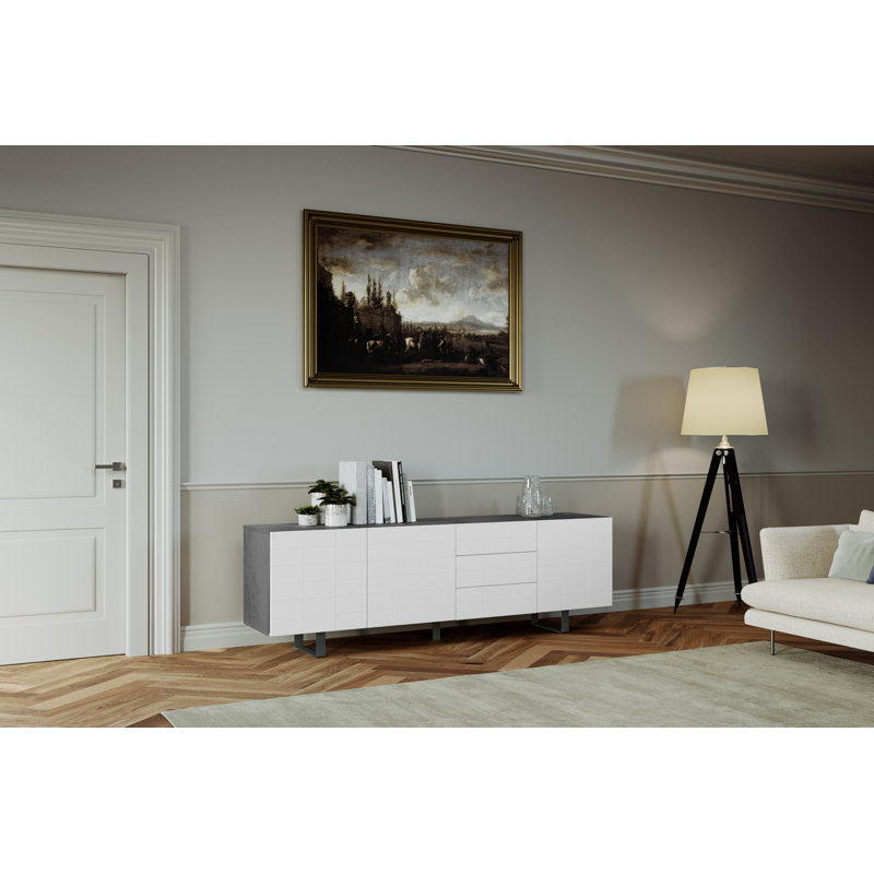 Florenz 220cm Sideboard, Dark Concrete/White