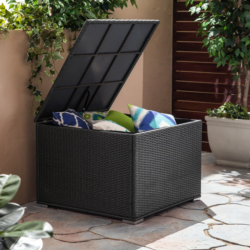 Grey Patio Storage Box With Iron Frame, 33.21 In. D X W 24.4 H, Outdoor Must-Have Container In And Stable Iron, Depth Width Height, For