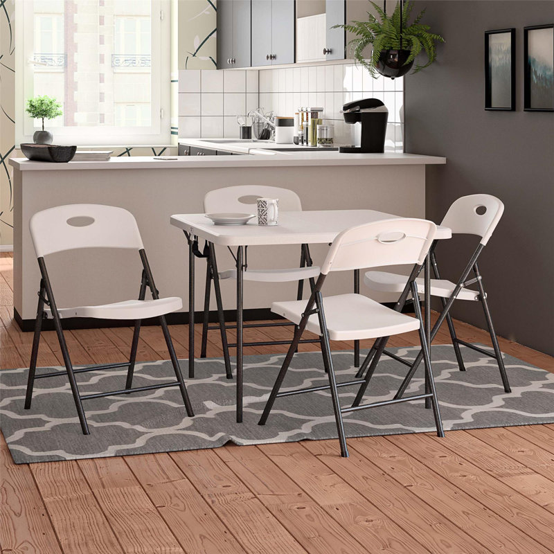 COSCO XL 5-Piece Folding Indoor/Outdoor Dining Set w/ 36" Fold-in-Half Card Table w/ Handle