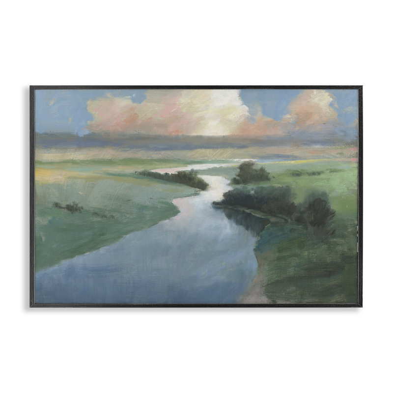  «Stream Landscape in August», art giclée par Wellington Studio, H 12 po x l 18 po, Giclée encadrée noir minuit