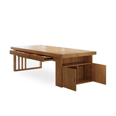 Bureau rectangulaire en bois massif avec 6 tiroirs Burlywood