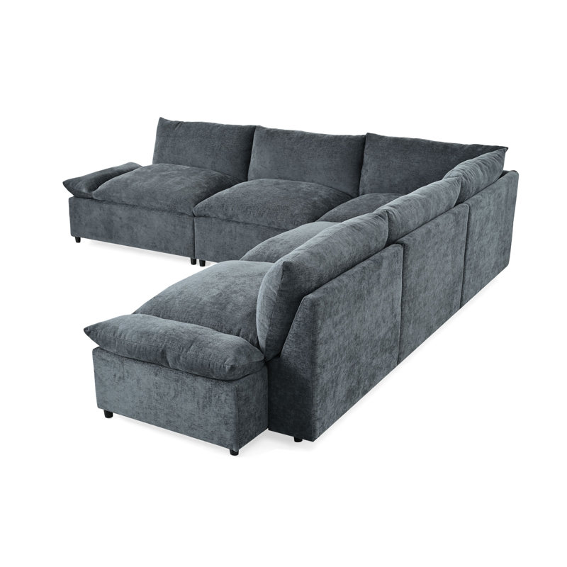 Canapé modulaire gris foncé modulaire avec revêtement en polyester durable, coussins moelleux, compartiments de rangement cachés et conception polyvalente pour le salon, le salon ou le bureau