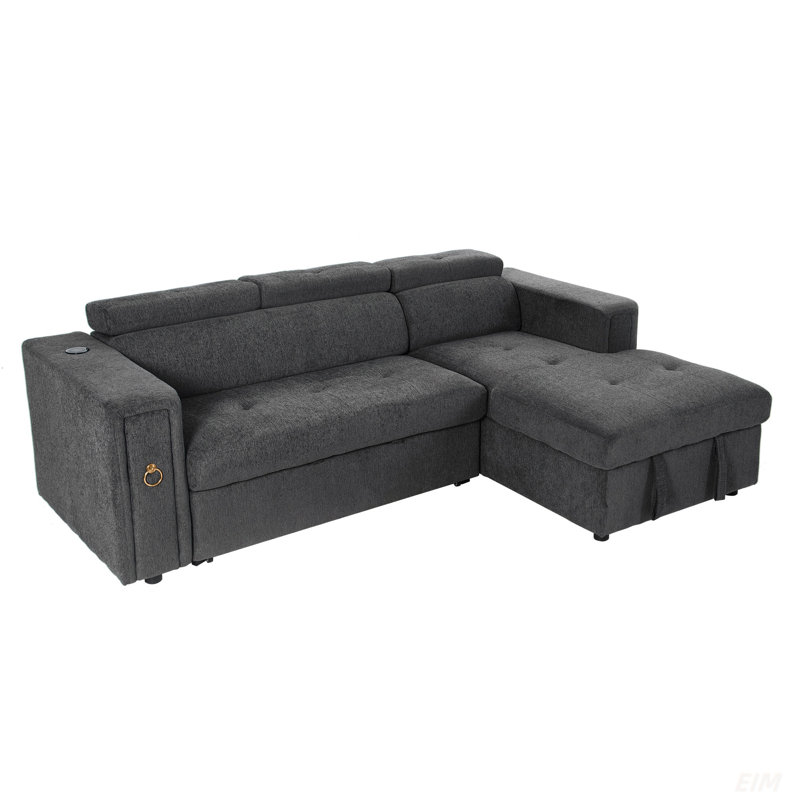 Canapé-lit modulaire en L avec appui-tête et rangement Aaden, Lin gris