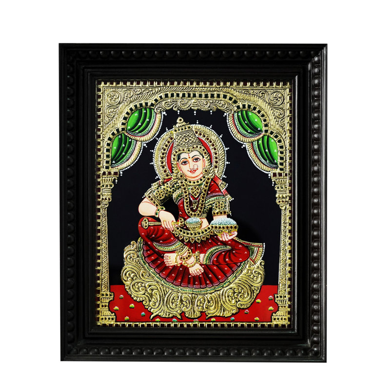 Déesse indou Annapurna (Parvati) | Couleur traditionnelle avec or 24 carats | Avec cadre