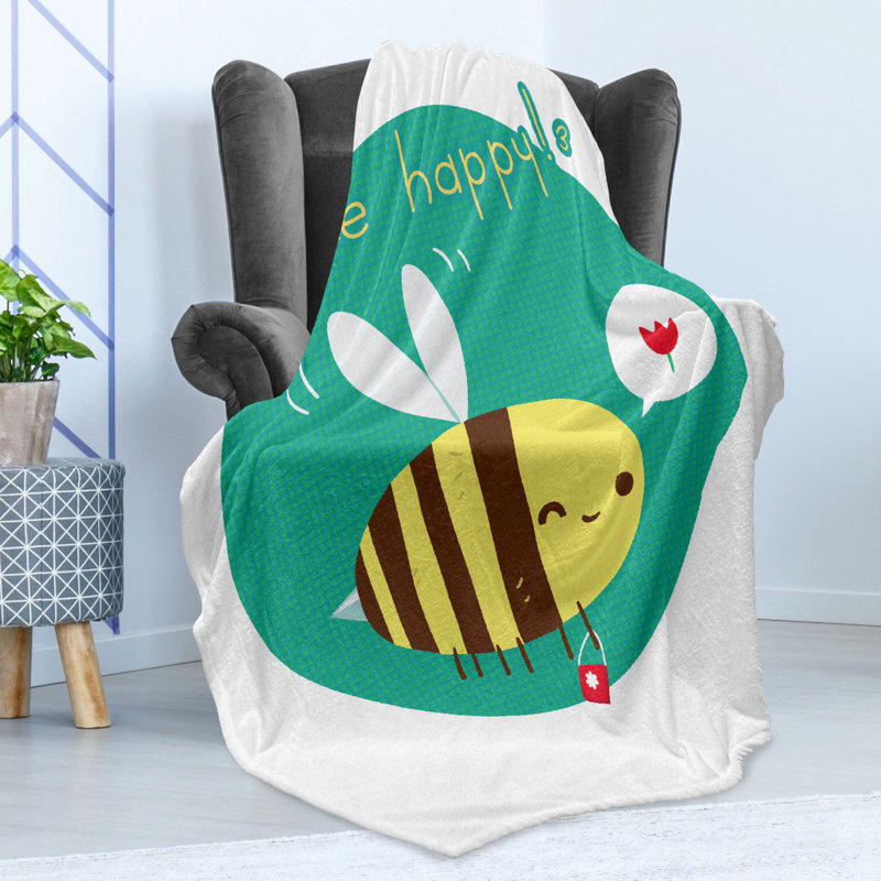 Ambesonne Queen Bee Fleece Throw Blanket Winking Bumblebee Multicolor, 50" W x 60" L