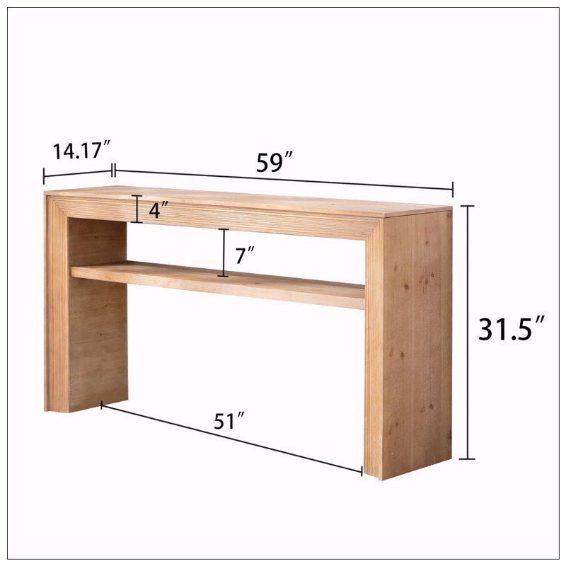 Rustic Solid Wood Console Table with Storage Shelf