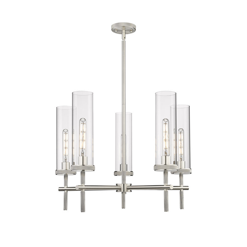 Lustre suspendu 5 lumières 12 po Lincoln, Transparent, Nickel satiné