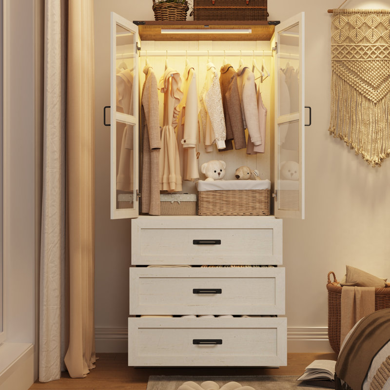 Armoire-penderie à porte en verre Farmhouse, Blanc