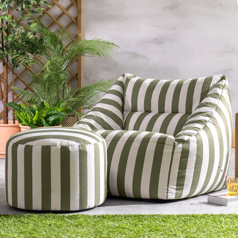 icon Natalia Striped Woven Armchair Bean Bag and Round Footstool, Olive Green