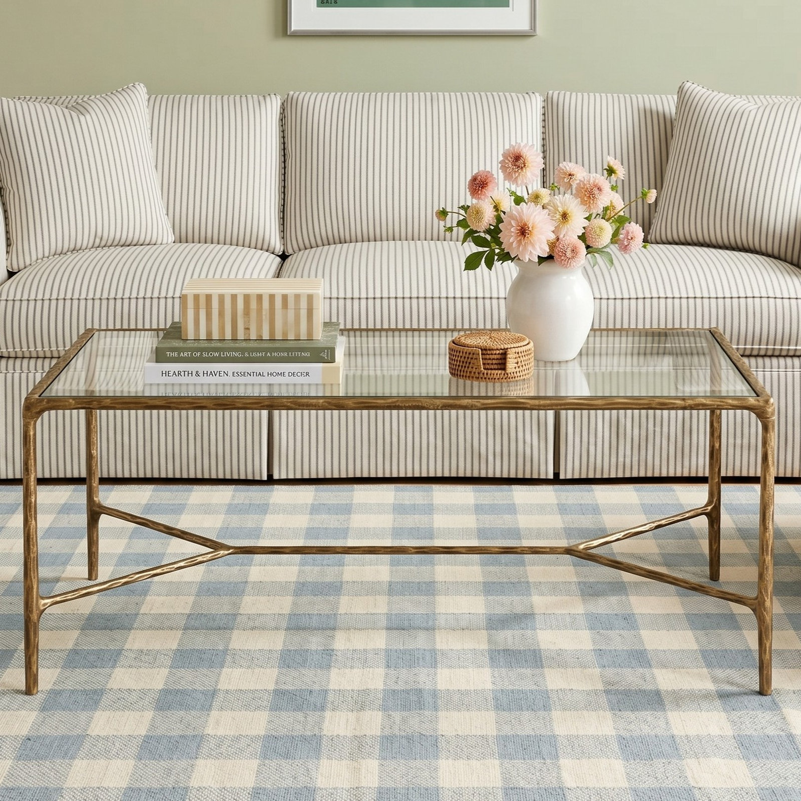 Evelynn 4 Legs Coffee Table, Brass, Clear