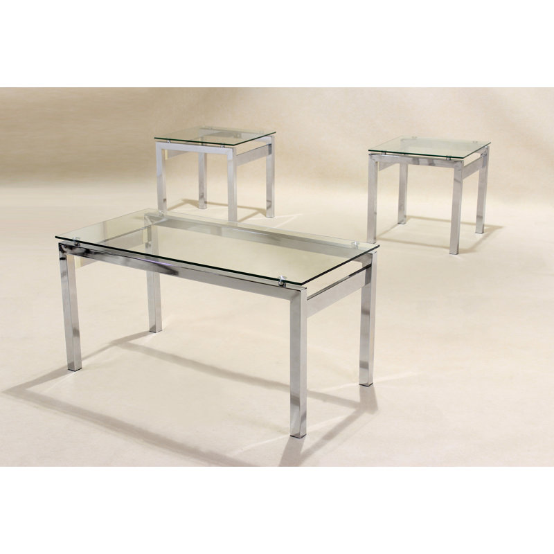 Kinman 3 - Piece Glass Top Living Room Table Set, Clear