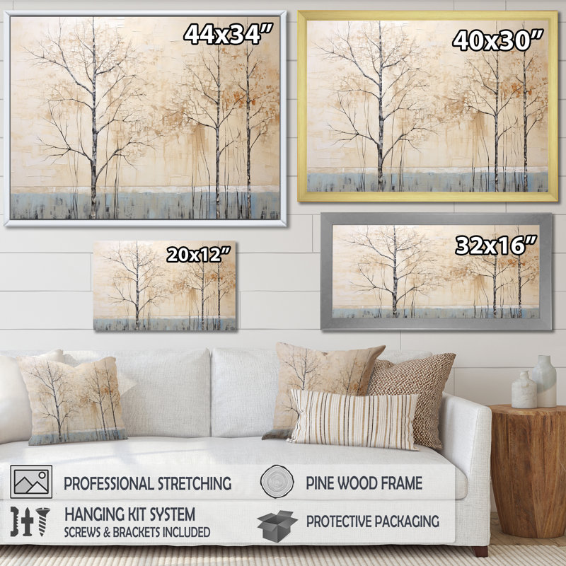 Harmonous beige arbre IV sur toile, H 12 po x l 20 po x P 1 po, Cadre flottant blanc