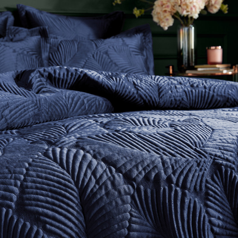Polyester Floral Duvet Cover Set with Pillowcases Included, Double Duvet Cover, Navy Blue