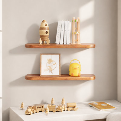 Ensemble de 2 tablettes flottantes en bois d'acacia massif de 24 po fixées au mur (bord rond) - supports et quincaillerie inclus
