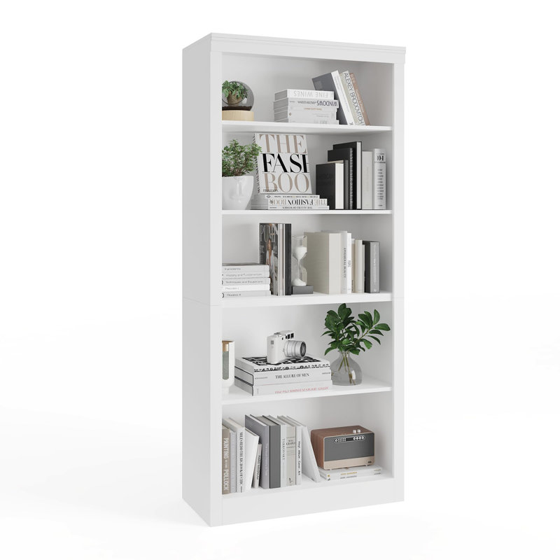 71" Tall Bookcase, 5-Tier Wooden Open Bookshelf, Modern Freestanding Storage Shelf, White
