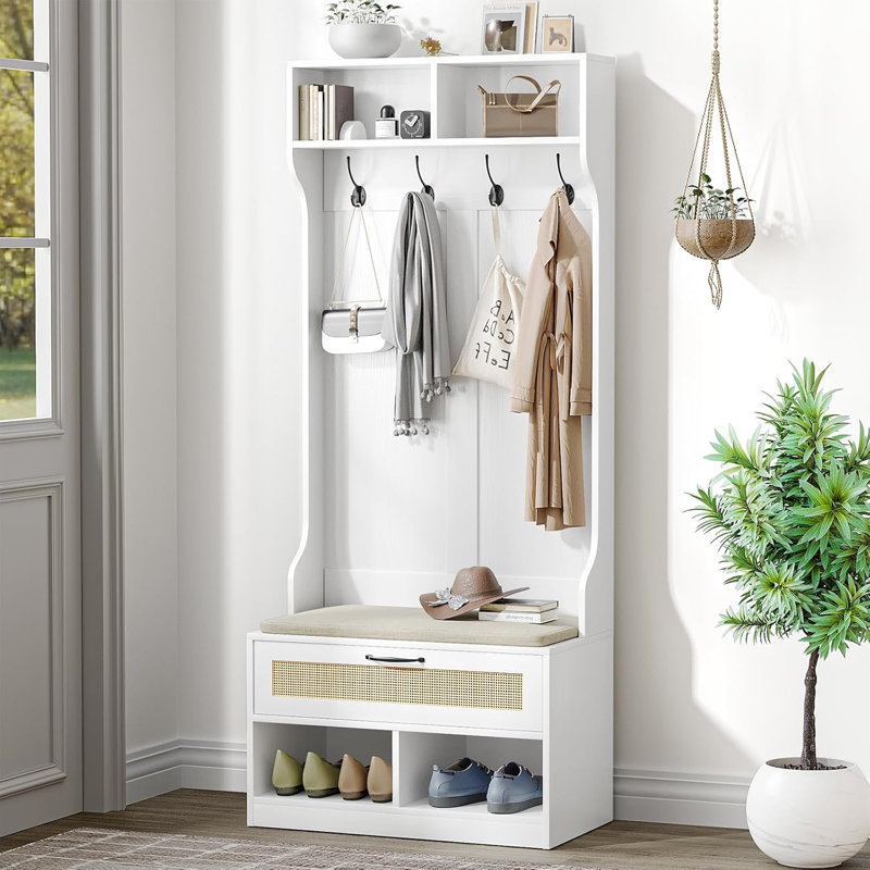 Audrianne 67"H hall tree with bench and shoe storage