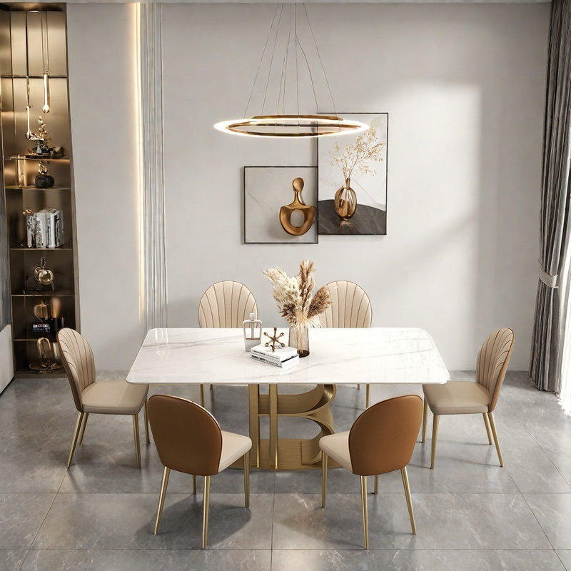 Light Luxury Rock Plate Dining Table Sets., 29.53"H x 59.06"L x 31.5"W