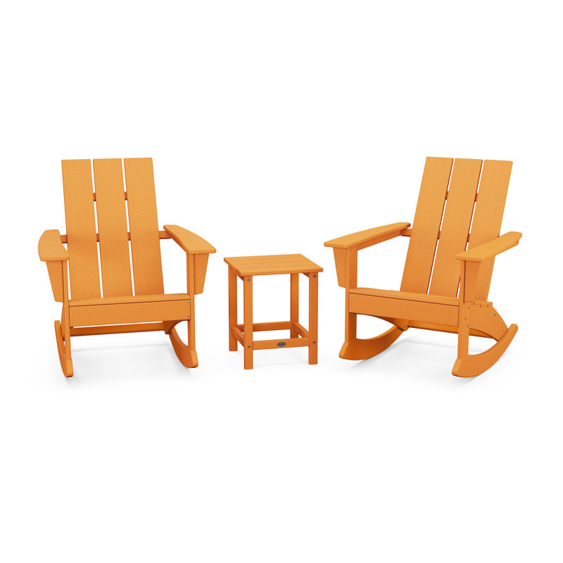 Ensemble de 3 chaises berçantes Adirondack POLYWOOD x Sol 72 Jamarion, Tangerine