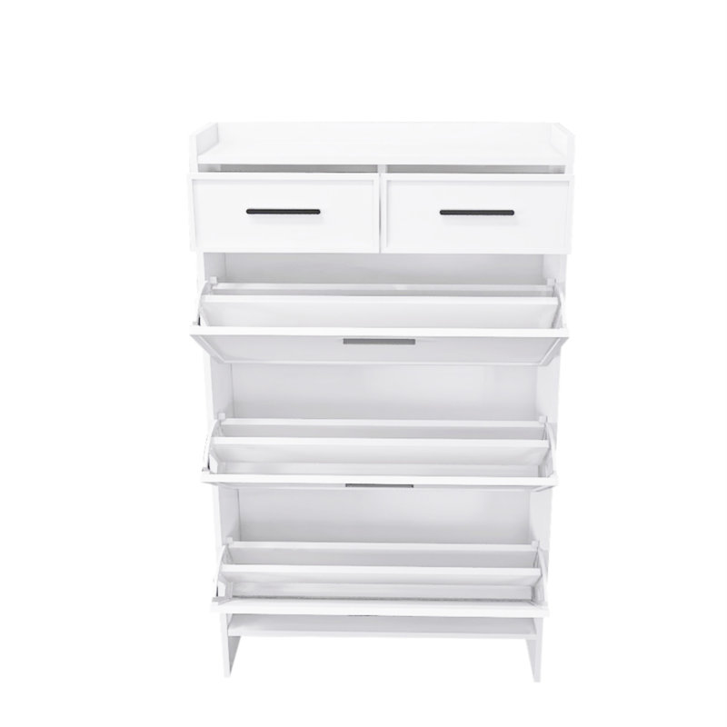 Armoire à chaussures 3 portes avec 2 tiroirs et espace ouvert pour chaussures en PVC