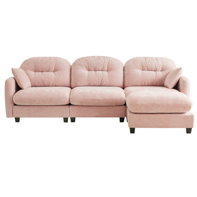 Pink 3 With , Cushion Back, Chenille Material, Flexible Layout, For Home L Shaped Couch In Pink, Fabric, Ergonomic Design, Movable Footrest