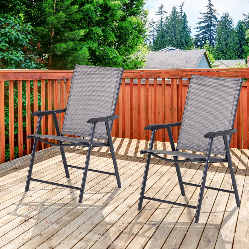 Ensemble de 2 chaises de patio pliables Outsunny, chaises de salle à manger d'extérieur empilables avec accoudoirs pour la pelouse, le camping, la salle à manger, la plage, la structure en métal, sans assemblage