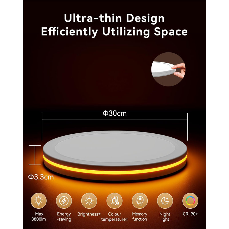 12inch LED Flush Mount Ceiling Light with Remote – Adjustable Colour Temperature 3000-6500K, 10%-100% Dimmable, 24W 2400LM, Nightlight Mode, Ultra-Thin Design for Bedroom, Living Room, Kitchen