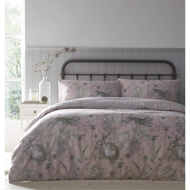 Bargo 56 TC Reversible Duvet Cover Set, Single Duvet Cover + 1 Standard Pillowcase, Pink/Light Green