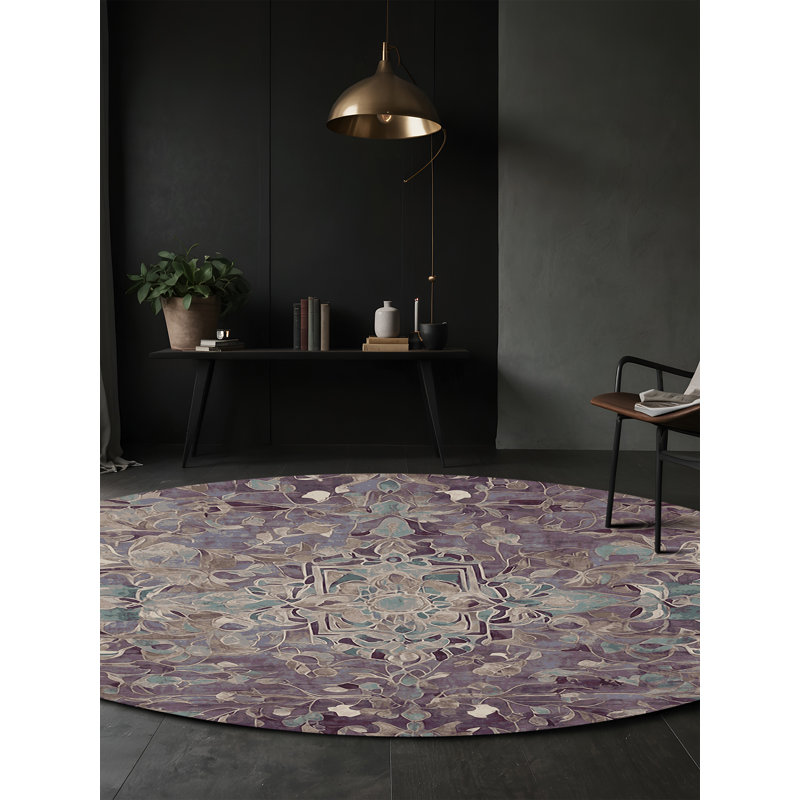 Machine Washable Gray Area Rug, Round 6'