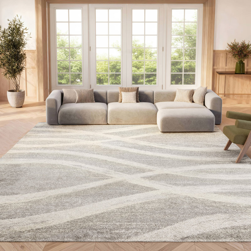 Shelva Performance Abstract Rug, Gray/Cream, Rectangle 8' x 10'