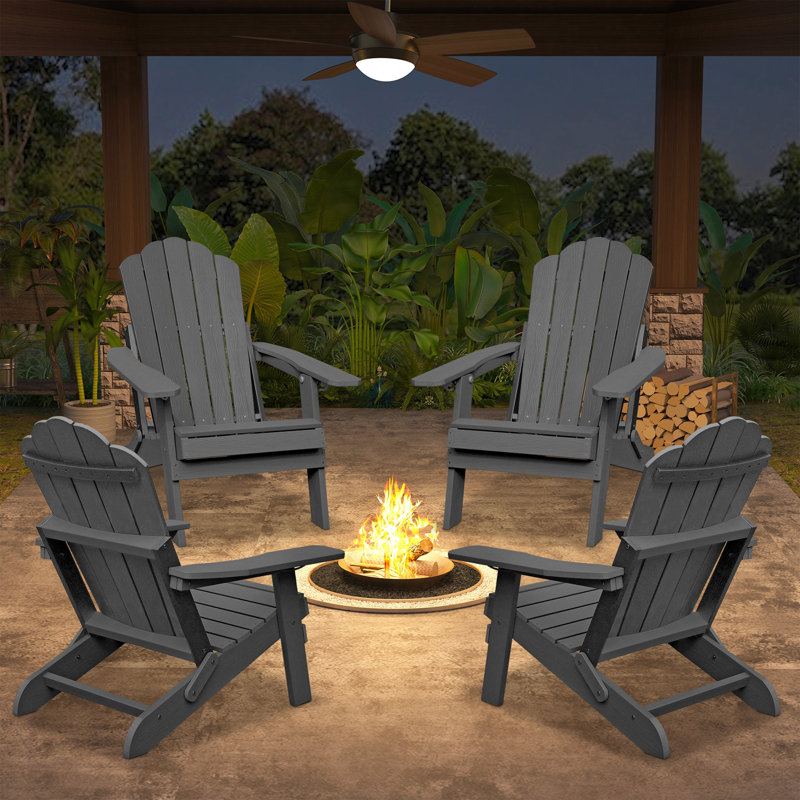 Adjustable Adirondack Chair With Cup Holder, All Weather Chair For Deck(Gray), Chair, Gray