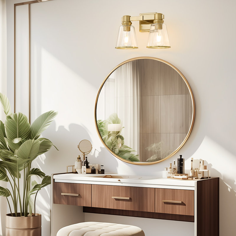 Milasia Modern Dimmable Bathroom Vanity Light With Cone Clear Glass Shade, 2, Gold