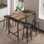Ensemble de table de bar avec 4 tabourets sans dossier, ensemble de salle à manger rectangulaire à hauteur de comptoir de 47,5 pouces, plateau en panneau de fibres à densité moyenne et structure en métal, brun classique