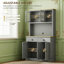 Armoire de cuisine avec support pour micro-ondes, huche de cuisine moderne de 71 po avec portes en verre, tiroirs de rangement et tablettes réglables pour la salle à manger, gris, bois-104646345
